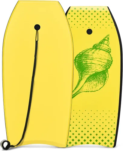 Vista 9 de GYMAX Tablas de Bodyboard para Playa, Tabla de Bodyboard de 33"/37"/41" con Núcleo de Espuma EPS, Cola en Media Luna, Doble Canal y Correa