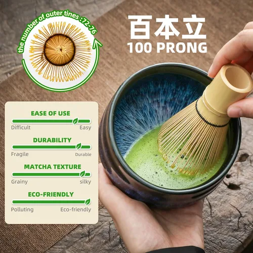 Vista 3 de TEANAGOO Juego de 7 piezas de batidor de matcha, juego de matcha para ceremonia, kit de matcha Junware-Azul, juego de té matcha para hacer