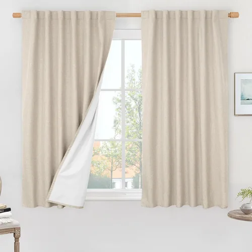 Vista 48 de LAMIT Cortinas opacas cortas de lino de 30 pulgadas para ventanas de cocina sobre el fregadero, cortinas de café texturizadas de lino marfil