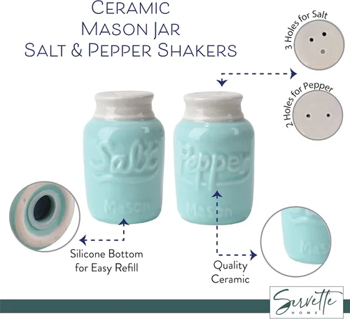 Vista 5 de Tarros de especias de cerámica con sal y pimienta azul claro