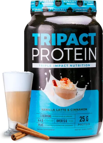 TRIPACT Proteína en polvo – Batido de reemplazo de comidas 7 en 1 con proteína de suero en polvo alimentado con hierba, guisante, arroz, verduras