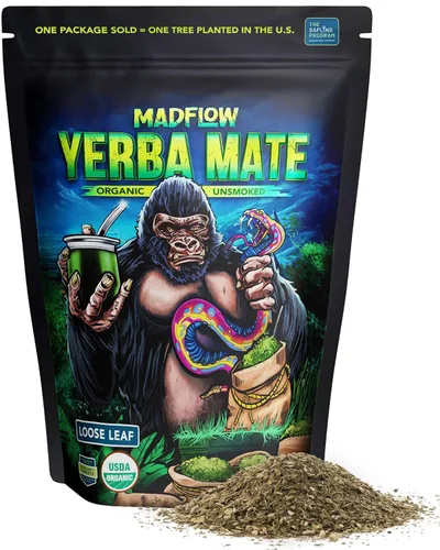 MADFLOW Yerba Mate Orgánica Sin Ahumar Hoja Suelta 1.1 Lb. Té de Yerba Mate Para Energía Natural, Enfoque y Flujo. Envase Con Cierre. Para Preparar
