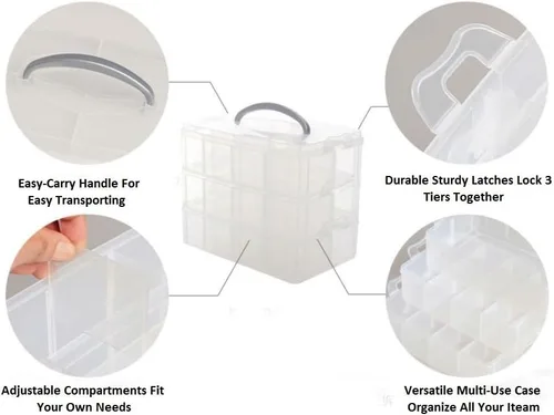 Vista 3 de Kamay's Caja de almacenamiento de plástico apilable de 3 niveles con ranura ajustable y transparente para manualidades, bandeja organizadora de 3