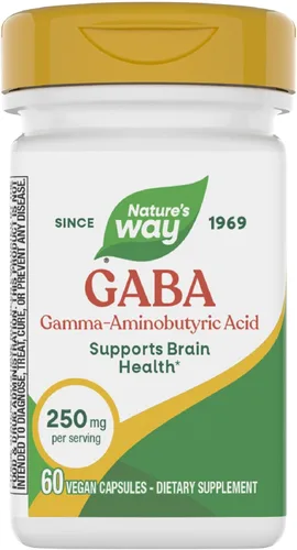 Nature's Way GABA, ácido gamma-aminobutírico, apoya la salud cerebral*, 250 mg por porción, 60 cápsulas veganas (el embalaje puede variar)