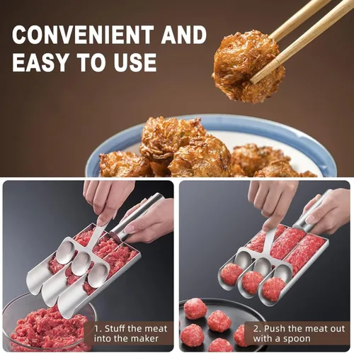 Vista 5 de Triple máquina para hacer albóndigas, cuchara de carne con pala de corte, juego de albóndigas de bricolaje para olla caliente, herramientas