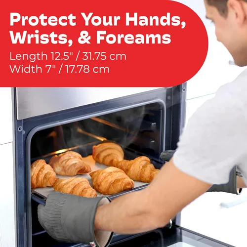 Vista 3 de Big Red House - Guantes de horno resistentes al calor - Juego de 2 guantes de cocina de silicona, gris