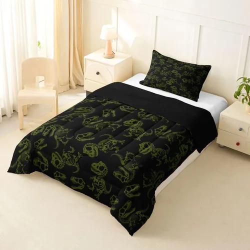 Vista 4 de Erosebridal Dinosaur Twin Comforter Set for Kids, Cute Dinosaur Theme 2Pcs Bedding Sets for Boys Girls, Dark Green and Black Dino Soft Bed Set