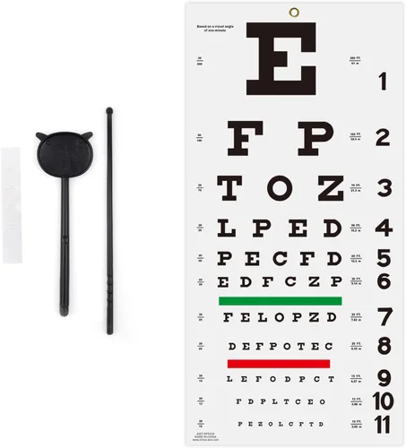 Snellen - Tabla de ojos con adhesivo de fijación de 11 x 22 pulgadas, gráficos oculares para exámenes oculares, ideal para el consultorio del