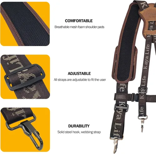 Vista 5 de tirantes de cinturón de herramientas para hombres con bolsa para teléfono y trabillas para cinturón, correas acolchadas ajustables para el hombro