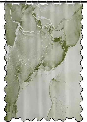 Vista 11 de Scalloped Shower Curtain for Bathroom 36"x72" Modern Minimalism Black Marble White Texture Waterproof Wave Bathroom Shower Curtain Sets with Hooks