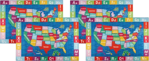Vista 9 de Eric Carle Elementary USA Map - Alfombra de área lavable a máquina, color azul/rojo, 35 x 51 pulgadas