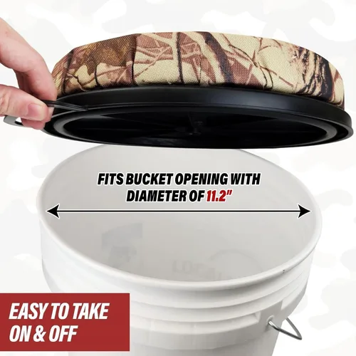 Vista 2 de Asiento de cubo de 5 galones, tapa giratoria de 360 grados acolchada con espuma viscoelástica, funda de asiento de cubo utilizada para caza