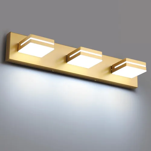 Vista 87 de SineRise Moderna lámpara LED para tocador de baño (2 luces, 15.5 pulgadas, regulable), madera marrón, pintada de acrílico, moderna lámpara de pared