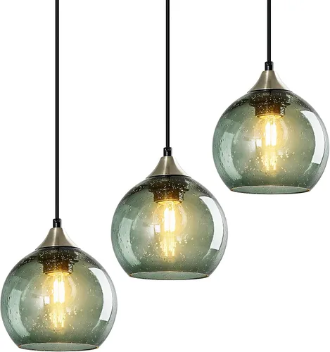 Vista 22 de Luces colgantes de vidrio marrón claro, lámpara colgante de globo de isla de cocina, lámparas colgantes modernas para dormitorio, sala de estar