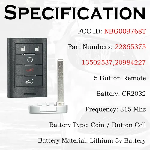 Vista 3 de SUPALAND Llavero de repuesto para Cadillac SRX 2010 2011 2012 2013 2014 2015 ATS XTS 2013-2014 ELR botón de arranque inteligente de proximidad sin
