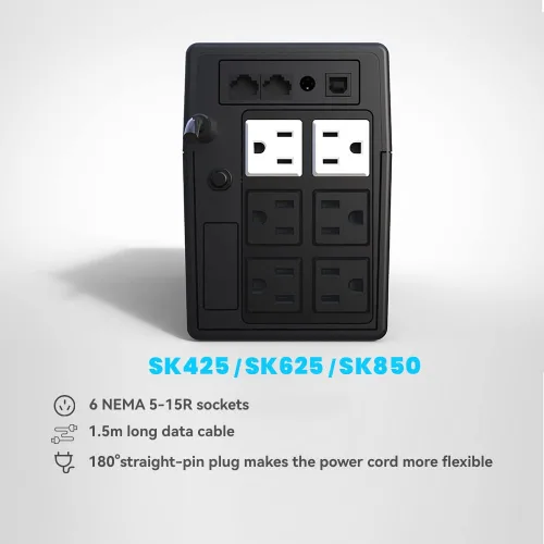 Vista 6 de Protección contra sobretensiones y respaldo de batería 425VA/240W, Unidades de suministro de energía ininterrumpida para computadora, Pantalla LCD