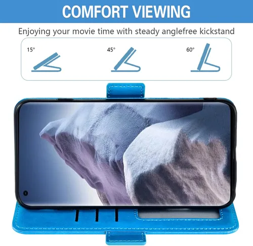 Vista 4 de Asuwish Compatible con Xiaomi Mi 11 Ultra 5G Wallet Case Protector de pantalla de vidrio templado, soporte para tarjeta de crédito, correa de muñeca