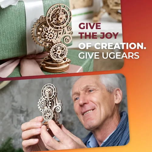 Vista 4 de UGEARS Reloj Steampunk 3D rompecabezas de madera para adultos – Kits de modelo de madera para adultos, kit mecánico de construir un reloj, relojes