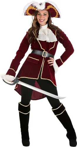 Vista 7 de Adult Captain Hook Costume Womens, Neverland Fancy Maroon Pirate Halloween Outfit