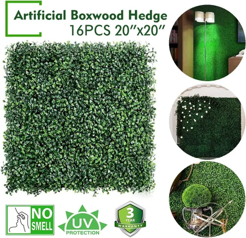 Vista 2 de 16 paneles artificiales de boj de 20 x 20 pulgadas, plantas de seto topiario con protección UV, tapetes de pared de césped sintético