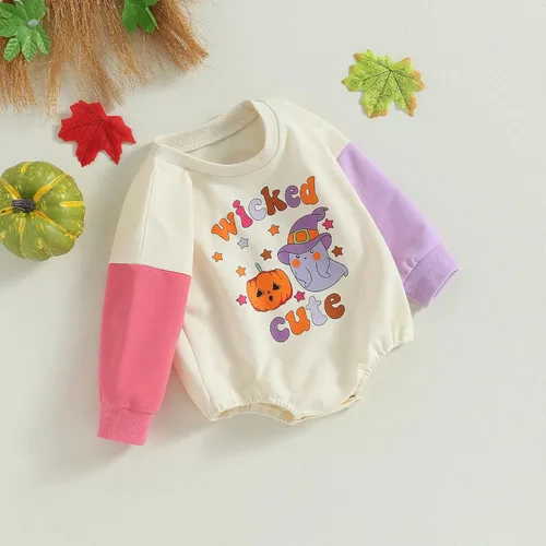 Vista 3 de Traje de Halloween para bebé, niño, niña, sudadera de calabaza, mameluco de burbujas, suéter de gran tamaño, ropa de otoño e invierno