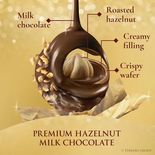 Vista 5 de Ferrero Rocher - Caja de regalo gourmet de chocolate con leche con avellana, 16 unidades envueltas individualmente, 7 onzas