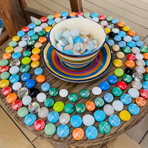 Vista 5 de Gemas de cristal de mármoles planos, mosaicos artísticos, multicolor, colores mezclados de dulces para rellenos de jarrones, manualidades, piedras