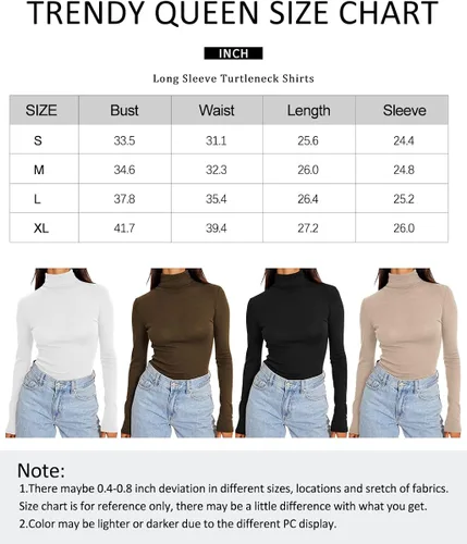 Vista 5 de Trendy Queen Camisas de manga larga con cuello alto para mujer moda de otoño 2022 capas básicas ajustadas suaves ropa interior térmica