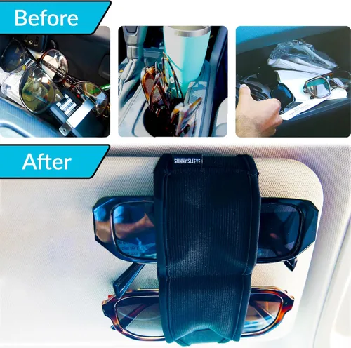 Vista 5 de Soporte para lentes de sol para visera de automóvil, almacenamiento doble con capacidad para 2 pares, operación con una sola mano, a prueba