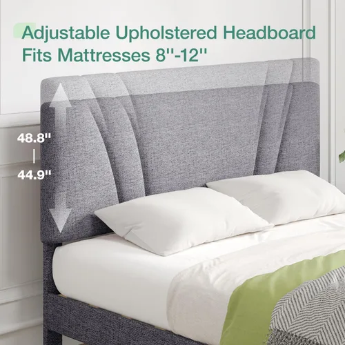 Vista 69 de Novilla Base de cama de plataforma tamaño Queen con cabecera ajustable tapizada, marco de cama Queen, no necesita somier, sin ruido, fácil montaje