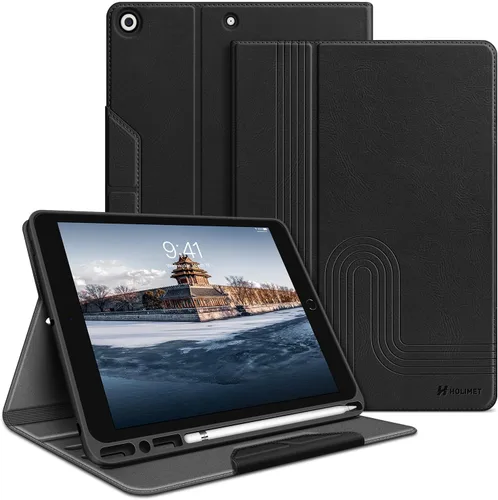 H HOLIMET Funda para iPad de 9ª generación de 10.2 pulgadas 2021 iPad de 8ª 7ª generación 2020/2019 con soporte para lápices, piel vegana, apagado