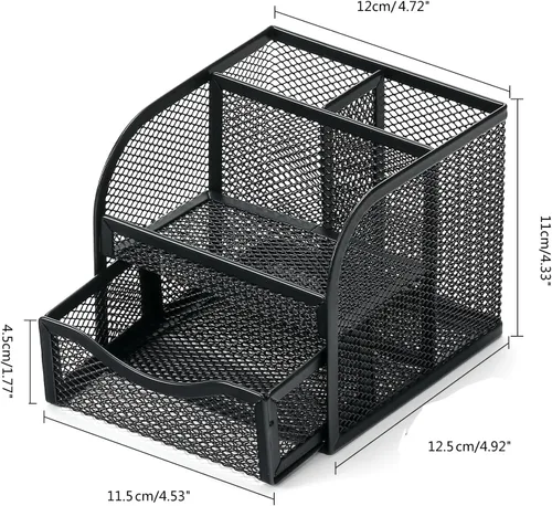 Vista 4 de Multifunctional Desk Pen Organisers Space Saving Desk Organisers With Sliding Drawer Metal Pen Remote Control Holder Metal