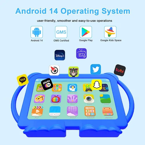 Vista 4 de Tableta para niños de 7 pulgadas, Android 12, 4 GB de RAM, 32 GB de ROM, expansión de 512 GB, con control parental, WiFi, Bluetooth, cámara dual