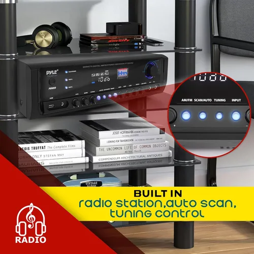 Vista 4 de Pyle Sistema amplificador de potencia de audio para el hogar, 300 W, 4 canales, caja de receptor de sonido estéreo de potencia de cine