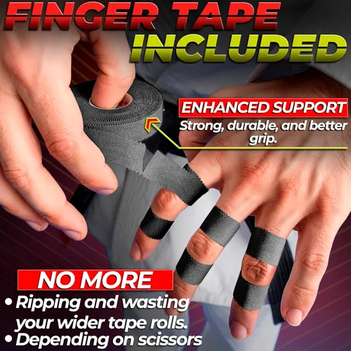 Vista 7 de Cinta atlética negra extremadamente resistente: 3 rollos + 1 rollo de dedo. Fácil de aplicar y sin residuos. Cinta deportiva atlética para boxeo