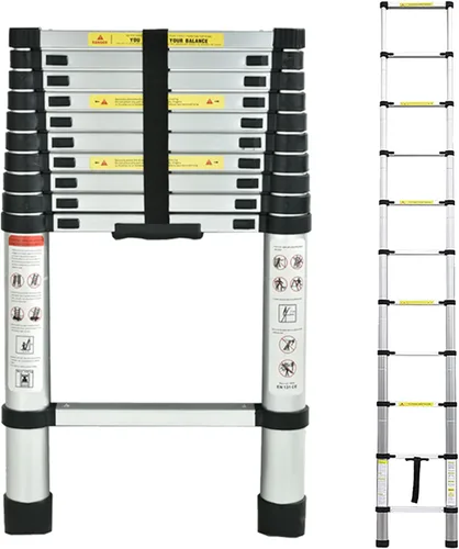 Vista 14 de Escalera de aluminio - 1.63M/5.5FT de estructura en A, escalera extensible telescópica, portátil, multiusos, plegable, resistente, capacidad