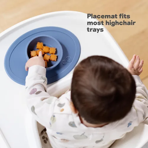 Vista 6 de ezpz Tiny Bowl (Azul) – 6 meses + – Mantel individual de succión 100% silicona + cuenco para bebés – Se adapta a todas las bandejas de silla alta