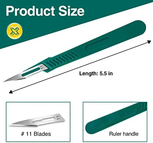 Vista 2 de 10 PCS Cuchillas de Bisturí con Bisturíes #11 Cuchillas Quirúrgicas, Cuchillas Desechables con Cubierta Protectora, Cuchilla