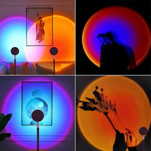 Vista 2 de Proyector de lámpara de puesta de sol, luz LED de decoración de arco iris Lámparas de luz solar románticas de 16 colores con control de botón
