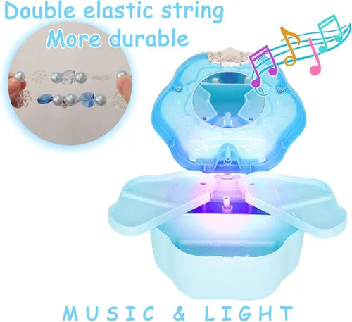 Vista 3 de Joyero musical para niños y niñas, conjunto de joyas de princesa, collar, pulsera, anillo de princesa, conjunto de regalo, azul