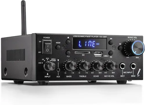 Facmogu KS-33BT Receptor amplificador de audio estéreo de 2.1 canales con salida de subwoofer activa, RMS 60Wx2 Max 400Wx2 Mini BT Amp Home Theater