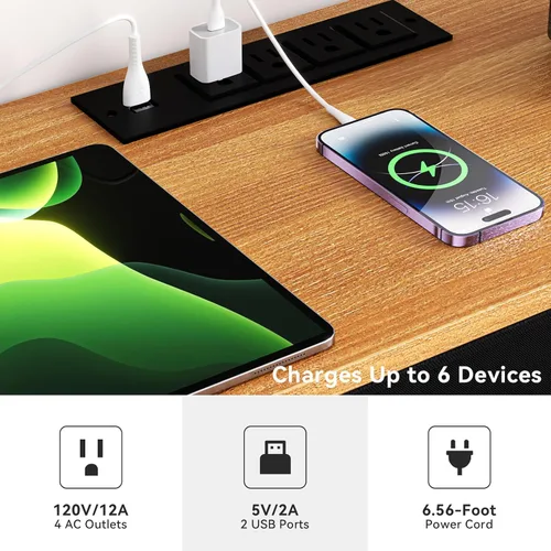 Vista 28 de Cómoda para dormitorio, soporte de TV con tomas de corriente y luz LED, cómoda de 6 cajones con bolsillos laterales y ganchos, cómoda ancha