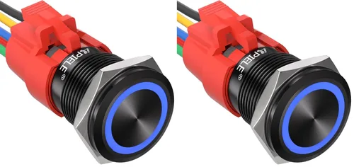 APIELE Interruptor de botón de bloqueo de 0.748 in, 12 V CC, anillo de halo de ojo de ángel LED de 0.74 pulgadas, 1NO1NC SPDT con enchufe de cable