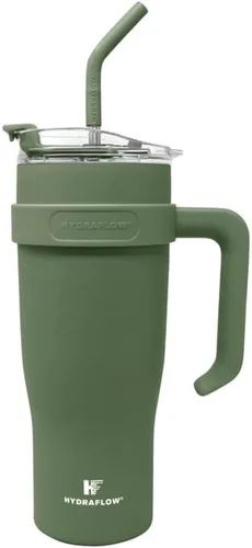 Vista 2 de HYDRAFLOW Capri - Vaso de 20 onzas con popote – Vaso aislado al vacío de triple pared – Vaso aislado al vacío – Vaso de acero inoxidable – Vaso