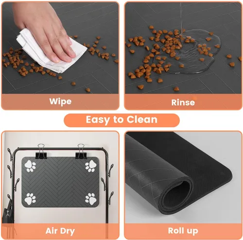 Vista 4 de Tapete de alimentación de mascotas, mantel individual absorbente para tazones de comida y agua, con parte trasera de goma impermeable, tapete
