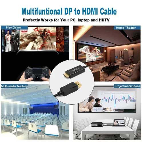 Vista 8 de Cable DisplayPort a HDMI 4K de 6 pies, paquete de 2 unidades, puerto de pantalla (DP) a HDMI, adaptador de cable macho a macho de 6 pies para PC a
