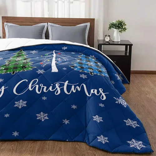 Vista 15 de T&H XHome Quilt Twin Size Luxury Quilted Comforter Bedspread-Thin Soft Cozy, Red Christmas Buffalo Plaid Xmas Tree Snowflake Reversible Stitched