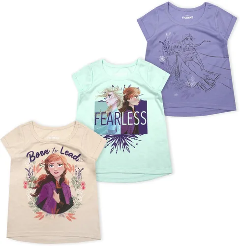 Disney Frozen Elsa & Anna - Paquete de 3 camisetas para niñas pequeñas, niñas pequeñas y grandes