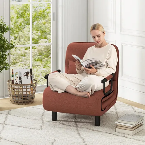 Vista 29 de KOMFOTT Silla convertible, silla de dormir con respaldo ajustable de 5 posiciones y almohada lumbar, 2 patas de metal ocultas y 2 ruedas