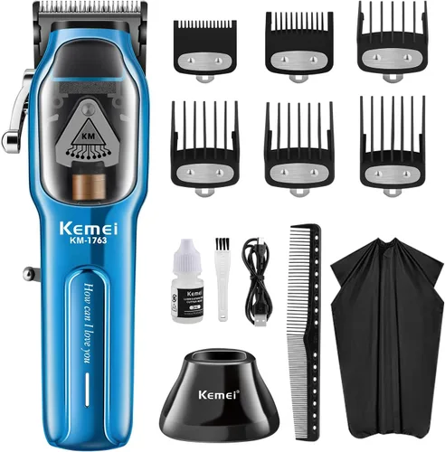 KEMEI KM-1763 - Cortadora de pelo profesional para hombres, kit de corte de pelo y barba, recortadora de pelo y barba, recortadora de peluquería